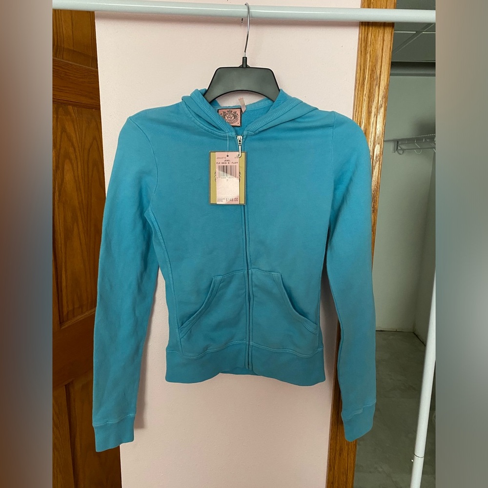 New With Tags! Juicy Couture Blue Embellished Fleece Zip Up Hoodie. Size XS - Picture 2 of 6